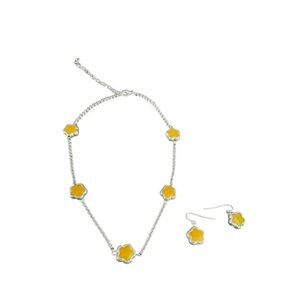 Yellow Flower‎ And Silver Tone Necklace And Earring Set Bloomcore
